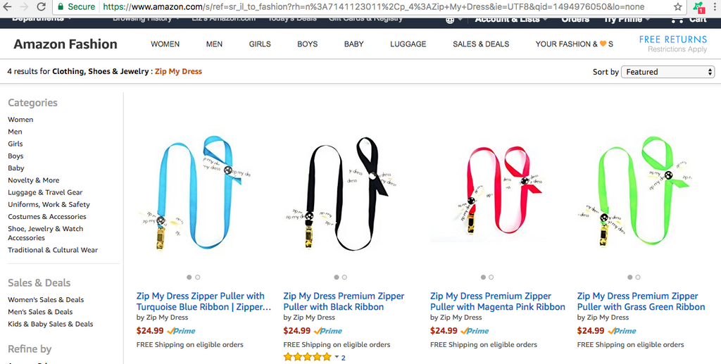 Zip My Dress is now available on Amazon Prime